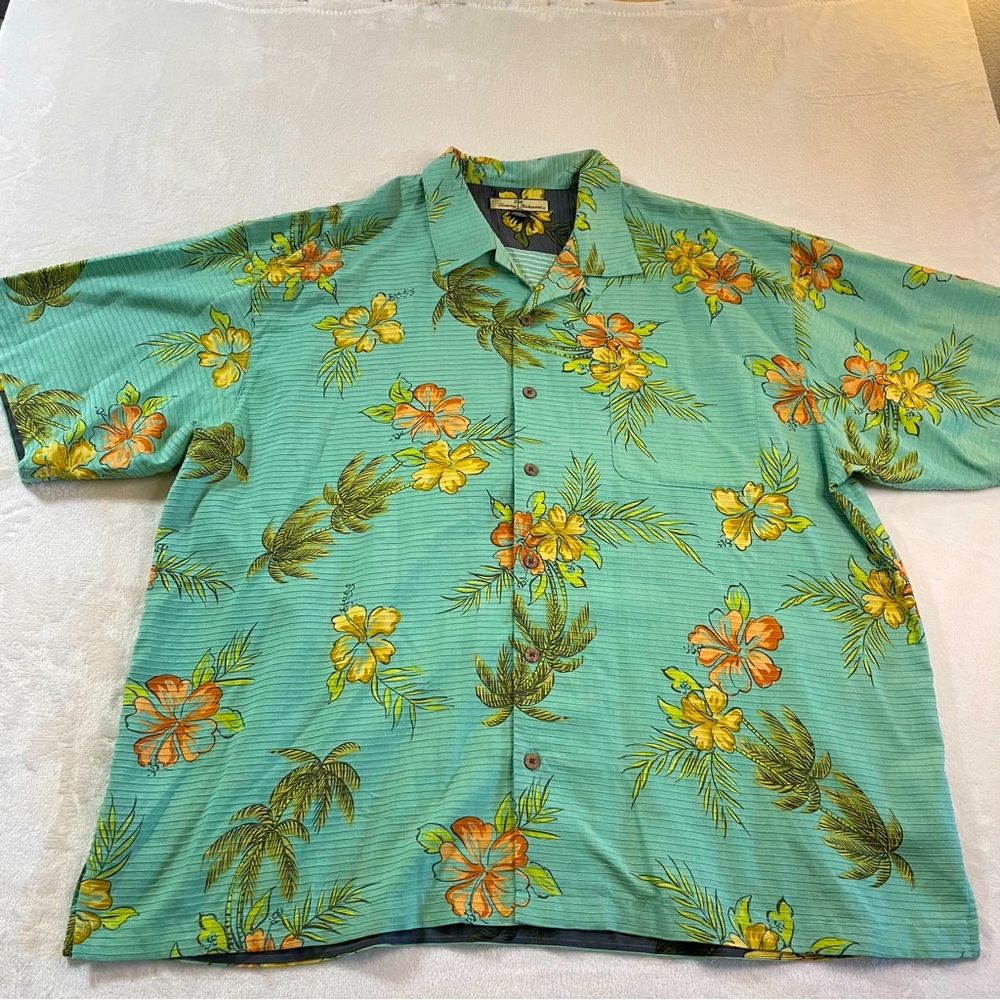 Tommy Bahama Men's Green Floral Hawaiian Silk Relax Shirt Medium XXL RN 86549
